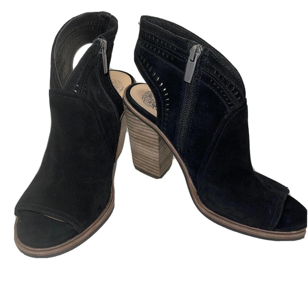 Vince Camuto Boots Womens Size 7.5 Black Koora Suede Open Toe Ankle Booties